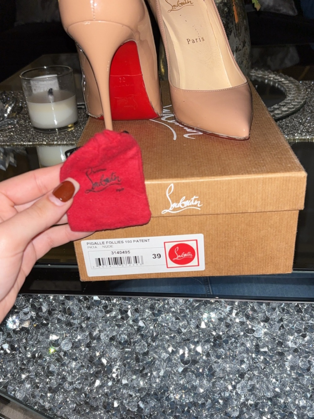 Christian Louboutin Nude Patent Pigalle Pumps with Signature Red Sole